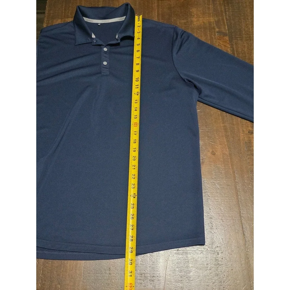 Adidas Long Sleeve Performance Polo Shirt Navy Blue
